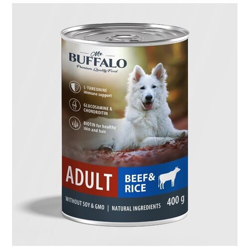 Баффало Mr.Buffalo Adult Dog 3 шт по 400г говядина и рис консервы для собак фото