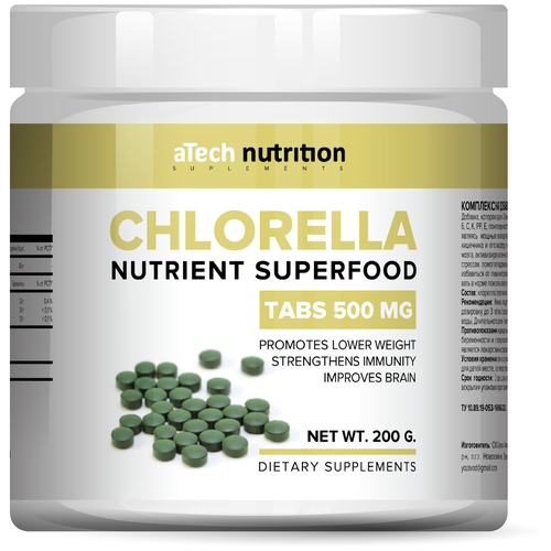 Хлорелла aTech nutrition CHLORELLA SUPERFOODS в таблетках 200 г фото