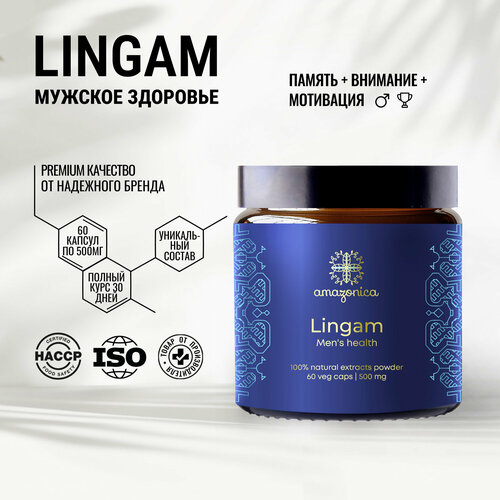 Мужское здоровье Lingam 60 капсул 500мг Amazonica. Для укрепления мужского здоровья, увеличения сексуальной энергии, тестостерона. Повышение либидо. Повышение потенции. Адаптоген. фото