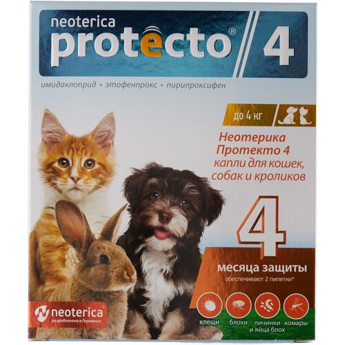 Neoterica раствор от блох и клещей Protecto 4 для кошек и собак 2 шт. в уп., 1 уп. фото