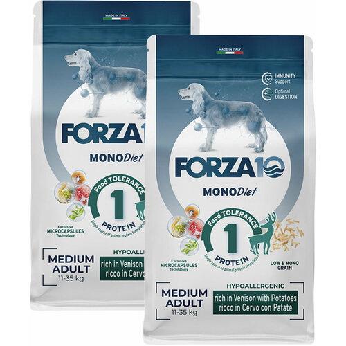 FORZA10 DOG MEDIUM MONODIET монобелковый для взрослых собак средних пород при аллергии с олениной и картофелем (12 + 12 кг) фото