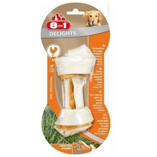 8in1 Delights Pro Dental Bone M (14 см) Косточка для чистки зубов с куриным мясом, c минералами, для средних и крупных собак 65 г фото