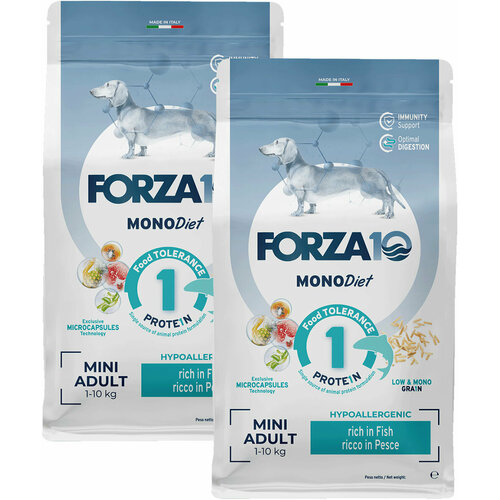 FORZA10 DOG MINI DIET монобелковый для взрослых собак маленьких пород при аллергии с рыбой (0,4 + 0,4 кг) фото