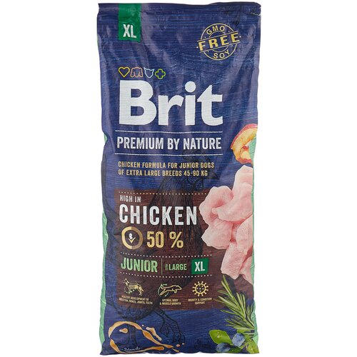 Сухой корм для щенков Brit Premium by Nature, курица 1 уп. х 1 шт. х 15000 г (для крупных пород) фото