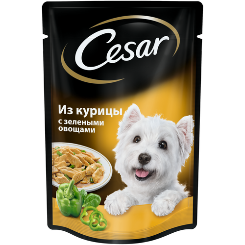 Влажный корм для собак Cesar курица, с зелеными овощами 1 уп. х 50 шт. х 85 г фото