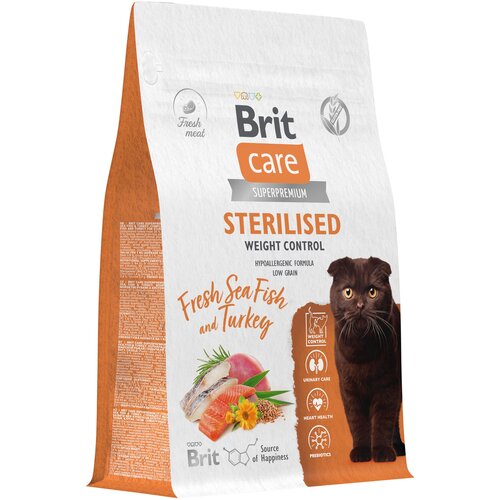 Сухой корм для стерилизованных кошек Brit Care Cat Sterilised Weight Control​​, контроль веса, с морской рыбой и индейкой 400 гр фото