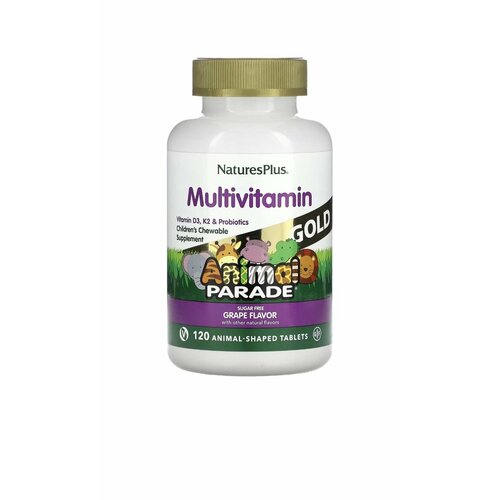 Детские Мультивитамины с Пробиотиками NATURESPLUS Multivitamin Animal Parade Gold 120 таблеток (Виноград) фото