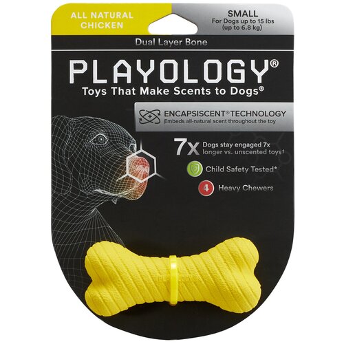 Playology двухслойная жевательная косточка DUAL LAYER BONE с ароматом курицы, маленькая, желтый фото