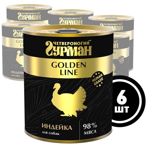 Влажный корм для собак Четвероногий Гурман Golden Line, индейка 1 уп. х 6 шт. х 340 г фото