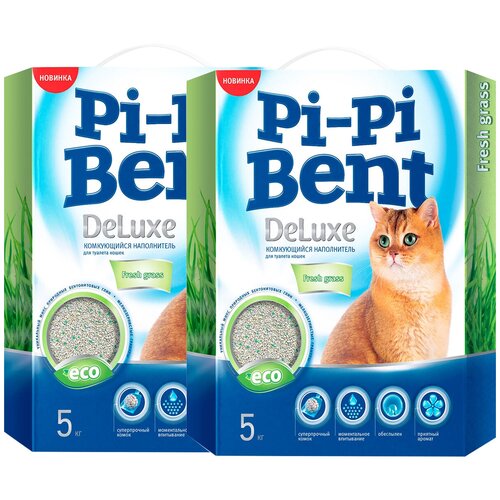 PI-PI BENT DELUXE FRESH GRASS наполнитель комкующийся для туалета кошек ДеЛюкс с ароматом трав (5 + 5 кг) фото