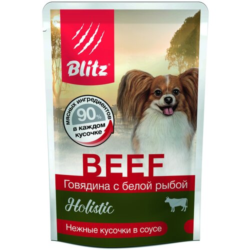 Влажный корм BLITZ HOLISTIC BEEF для взрослых собак маленьких пород с говядиной и белой рыбой в соусе (85 гр х 24 шт) фото