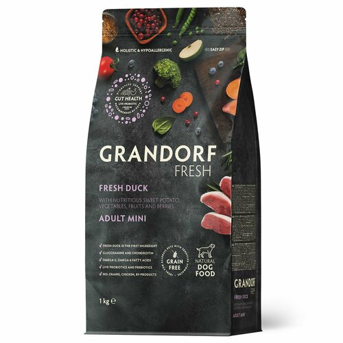 Сухой корм GRANDORF Fresh Dog Adult MINI Duck&Sweet Potato (Свежее мясо утки с бататом для собак мелких пород) 1 кг / Грандорф фото