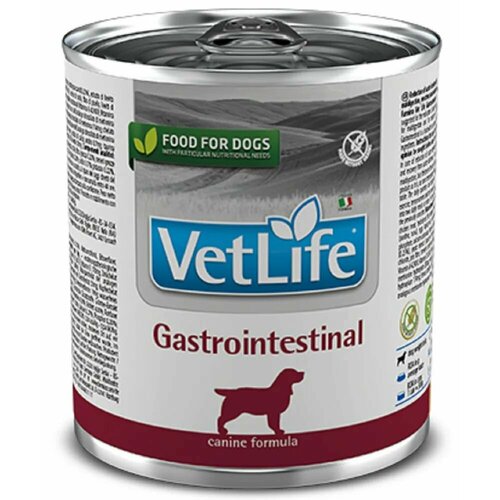 Консервы/влажный корм Farmina Vet Life Natural Diet Dog Gastrointestinal Фармина Вет Лайф Гастроинтестинал диетический, для собак всех пород при заболеваниях пищеварительного тракта, (300 гр*6 шт) фото