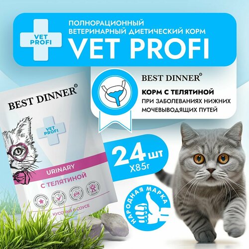 Влажный корм для кошек Best Dinner VET PROFI Urinary кусочки в соусе Телятина, 85 г х 24 шт для профилактики мочекаменной болезни, пауч (Бест Диннер) фото