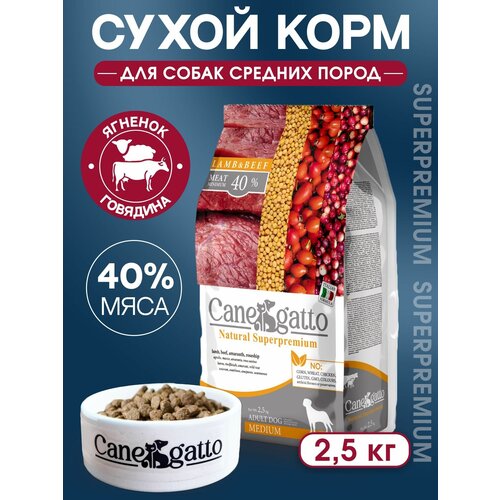 Сухой корм для собак Canegatto с Говядиной и Ягненком, 2.5 кг , для собак средних пород фото