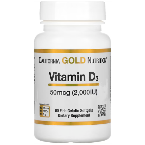 Капсулы California Gold Nutrition Vitamin D3, 100 г, 2000 ME, 90 шт. фото