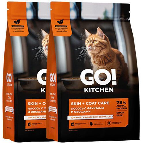 Сухой корм для кошек GO'KITCHEN Skin+Coat Care, лосось с фруктами и овощами 2 уп. х 3630 г фото