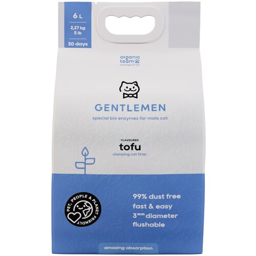 Наполнитель Organic Team Tofu Gentlemen для кошачьего туалета из тофу, комкующийся, растительный, адаптирован для мальчиков, смываемый, 6 л. фото