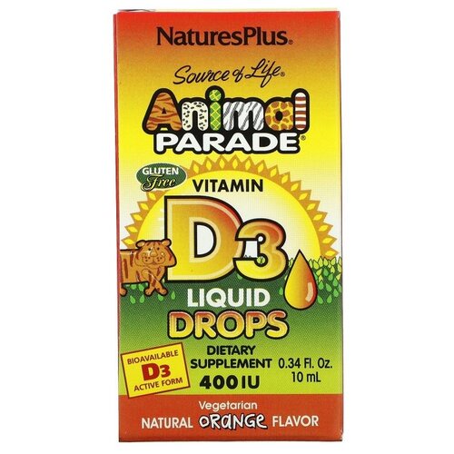 Капли Natures Plus Animal Parade Vitamin D3, 80 г, 10 мл, 400 МЕ фото