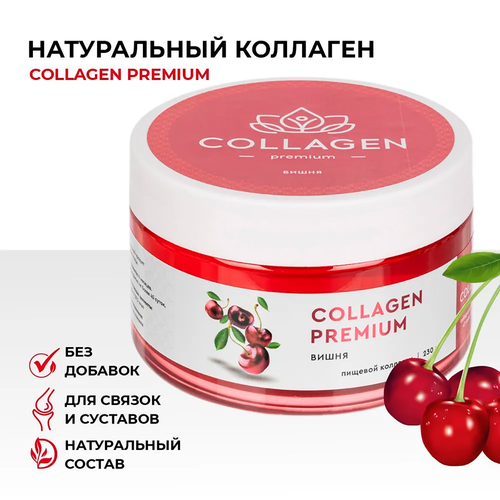 Натуральный пищевой коллаген в желе Collagen Premium с витаминами С, B6 и хондроитином с соком вишни 230 гр для суставов, для пожилых , для спортсменов фото