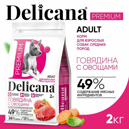 DELICANA Корм сухой для собак средних пород Говядина с овощами 2 кг фото