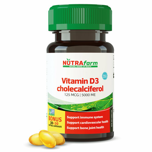 Витамин Д Д3 5000 ME 125 мкг 60 капсул NUTRAFARM Vitamin D D3 фото