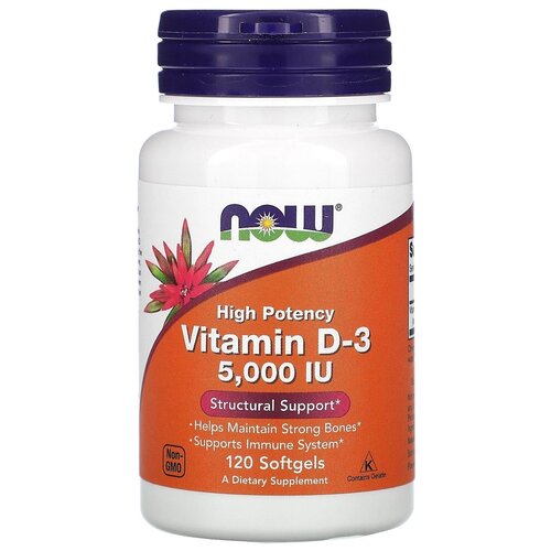 NOW Foods, Vitamin D-3, 5,000 IU, Витамин D-3, 5000 МЕ, 120 мягких таблеток фото