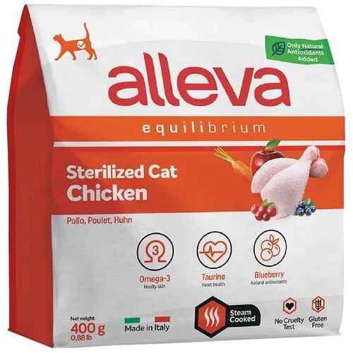 ALLEVA Корм сухой для кошек Equilibrium Cat Sterilized Chicken, для кастрированных котов и стерилизованных кошек, с курицей, 0,4 кг фото