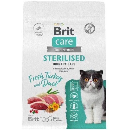 Корм сухой Brit CARE Cat Sterilised Urinary Care для стерилизованных кошек профилактика МКБ с индейкой и уткой 7 кг фото