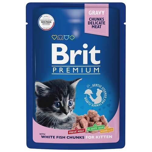 BRIT PREMIUM, Влажный корм для котят, Белая рыба в соусе, 85г x 14шт фото