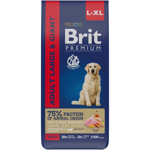 BRIT PREMIUM, Сухой корм с курицей для взрослых собак крупных пород, 15кг фото