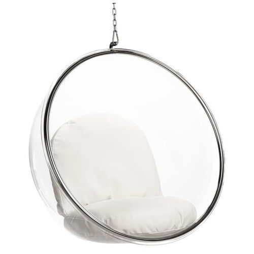 фото Кресло-шар подвесное Bubble Chair (Бабл) прозрачное, белые подушки, купить за 52900 руб онлайн