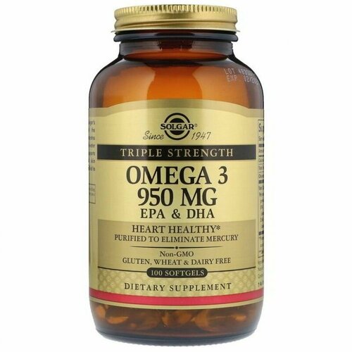 Omega 3, Solgar, Омега 3, рыбий жир, 950мг,100 капсул фото