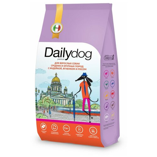 Сухой корм Dailydog casual для взрослых собак средних и крупных пород с индейкой, ягненком и рисом - 3кг фото