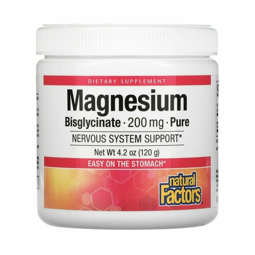 Бисглицинат магния Natural Factors Magnesium Bisglycinate, 200 мг, 120 грамм 50 порций фото