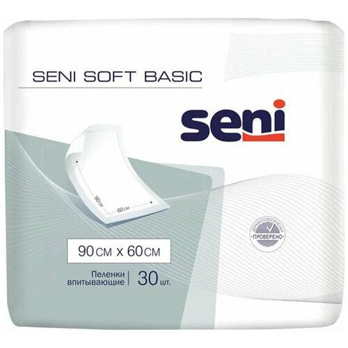 Пеленки 60х90 см SENI SOFT BASIC, комплект 30 шт, впитывающие, одноразовые фото