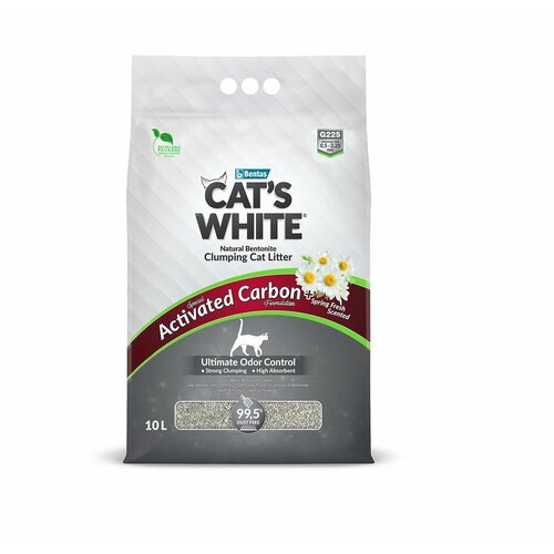 Комкующийся наполнитель Cat's White Activated Spring Fresh для кошачьего туалета с углем и ароматом весенней свежести 10 л (8.5 кг) фото