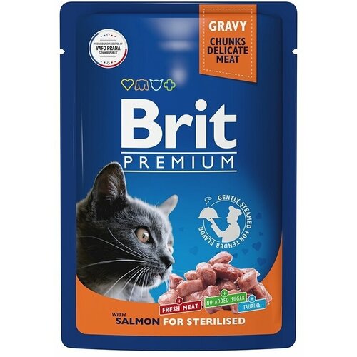 Корм влажный (паучи) Brit Premium Cat Sterilised для взрослых стерилизованных кошек, кусочки в соусе, лосось, 85 г х 28 шт фото