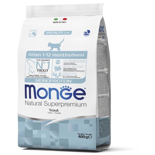 Сухой корм Monge Cat Monoprotein с форелью для котят (400 г, Форель) фото