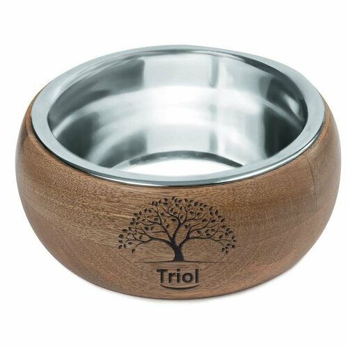 Миска для животных Triol Natural, размер 15x15x5см, серебристый с орехово-коричневым фото