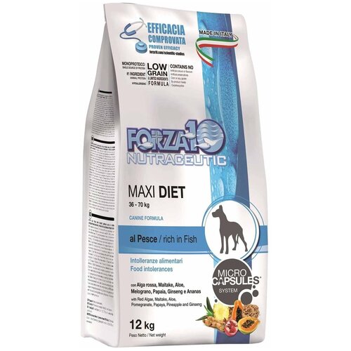 Сухой корм для собак Forza10 Diet Maxi при чувствительном пищеварении, гипоаллергенный, рыба 1 уп. х 1 шт. х 12000 г (для средних и крупных пород) фото