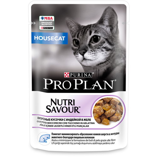 корм для кошек Pro Plan Nutrisavour Housecat, для живущих в помещении, с индейкой 85 г (кусочки в желе) фото