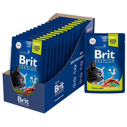 для стерилизованных кошек Brit Premium с ягненком и говядиной 14 шт. х 85 г (кусочки в соусе) фото