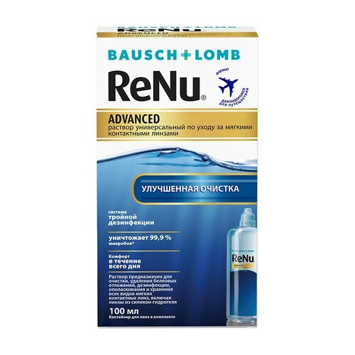 Раствор Bausch & Lomb Renu Advanced, с контейнером, 100 мл, 1 шт. фото