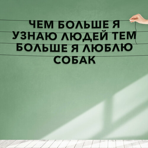 Гирлянда растяжка из букв, Цитата Фридрих Ницше - “Чем больше я узнаю людей, тем больше я люблю собак“, растяжка буквенная. фото