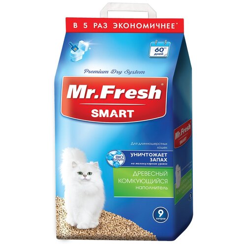 Комкующийся наполнитель Mr. Fresh Smart древесный для длинношерстных кошек, 9л, 1 шт. фото