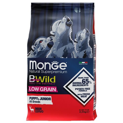 Сухой корм для щенков Monge BWILD Feed the Instinct Low Grain, оленина 1 уп. х 1 шт. х 2500 г фото