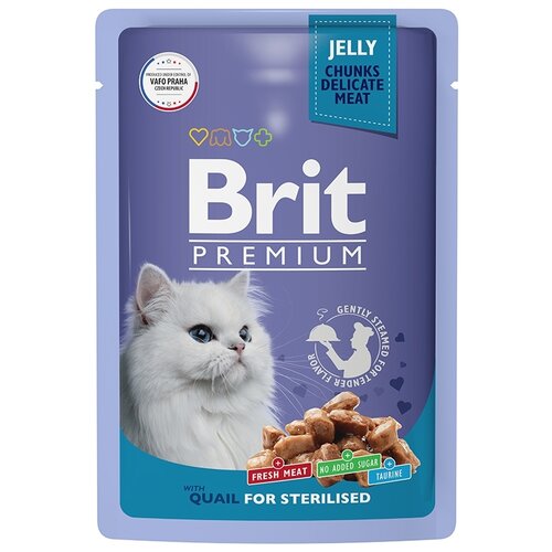 Влажный корм для стерилизованных кошек Brit Premium, , перепел 14 шт. х 85 г (кусочки в желе) фото