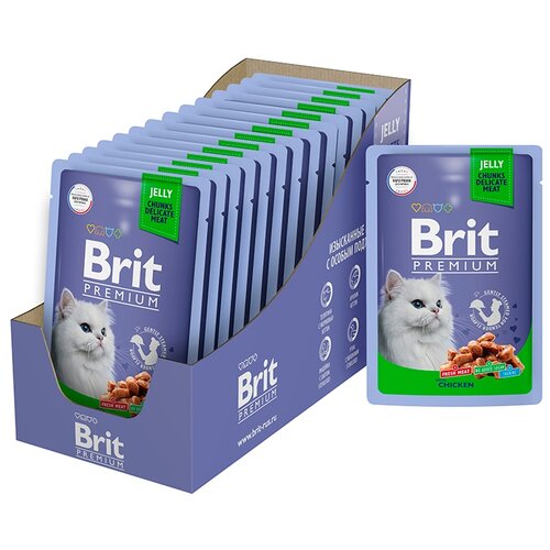 Влажный корм для кошек Brit Premium Chicken 14 шт. х 85 г (кусочки в желе) фото