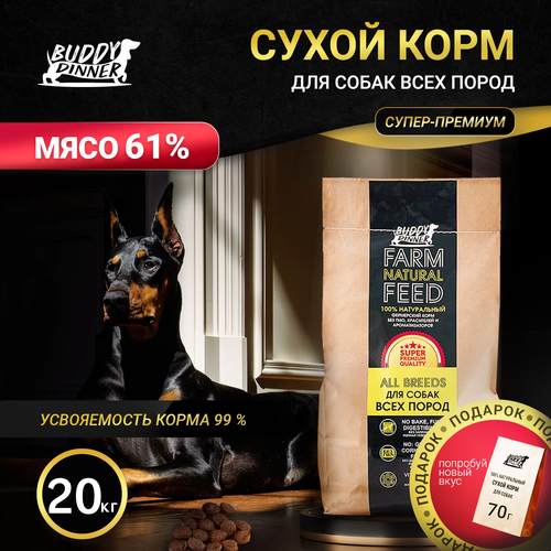 Сухой корм для собак средних и крупных пород Buddy Dinner Gold Line Hypoallergenic супер премиум с говядиной 61% мяса, 20 кг фото